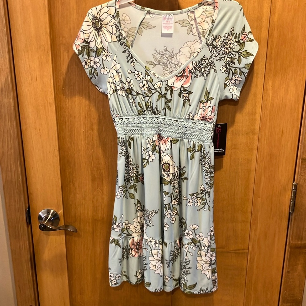 NWT No Boundaries JR Aqua Babydoll Dress with V-neck Short Sleeves, Sizes S